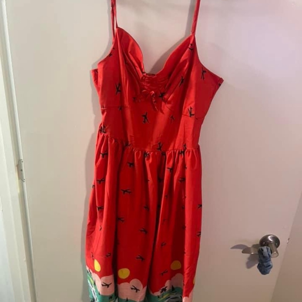 Red Sundress with Scenic Print